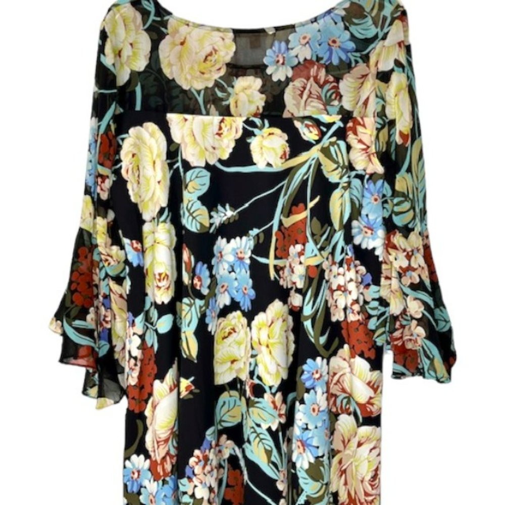Paper Crown Anthropologie Endora Floral Dress - Black, Yellow, Blue, Red - LP - Picture 7 of 13